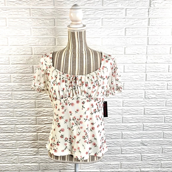 No Boundaries Tops - No Boundaries Cream Floral Mesh Peasant Top